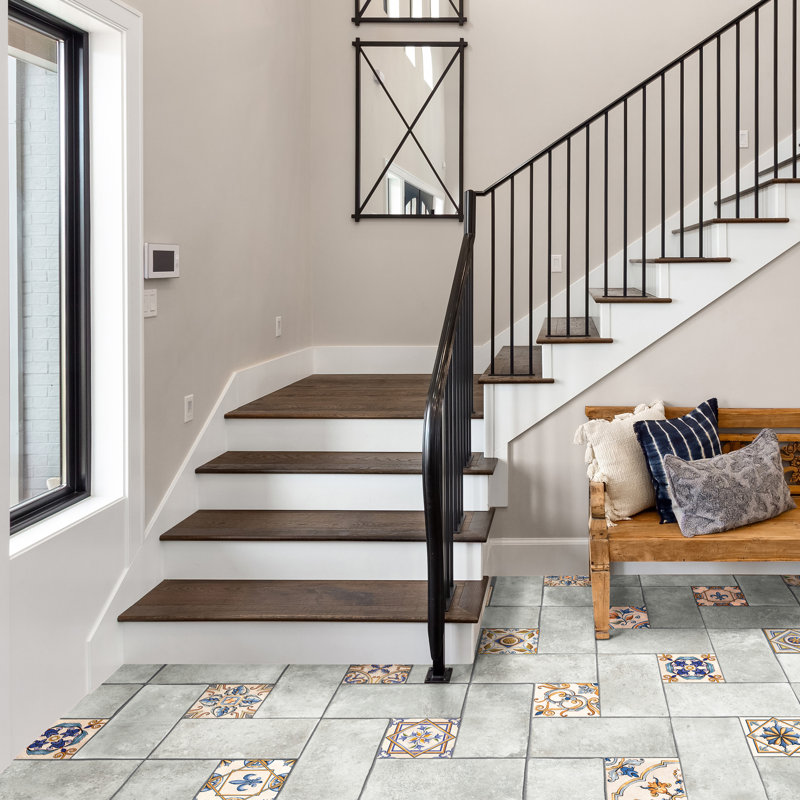 Spirale Toscana 15-7 / 8 po X 23 3/4 po Carreau de porcelaine pour plancher et mur, Blanc / Bleu