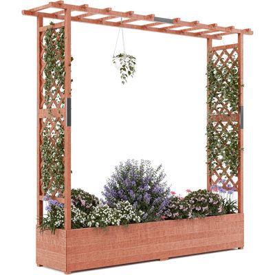 Wooden Elevated Garden Planter With Trellis