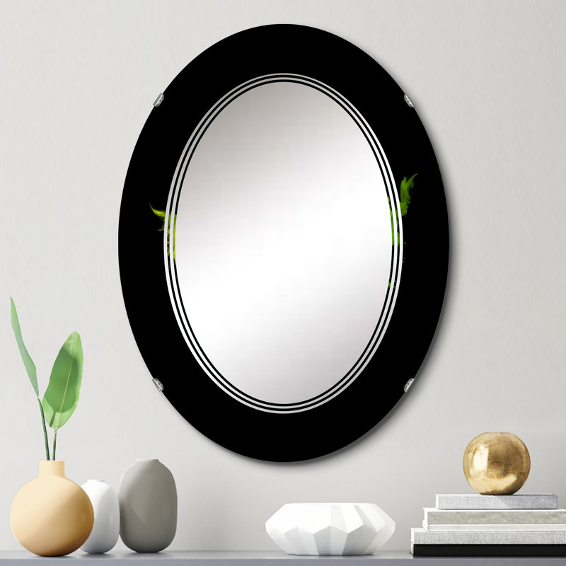 Vert et jaune luxueux abstrait Art fluide I - miroir mural moderne ovale, 30 po x 20 po