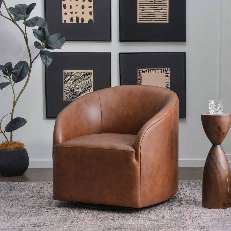 Fauteuil pivotant 100% cuir véritable, Brun