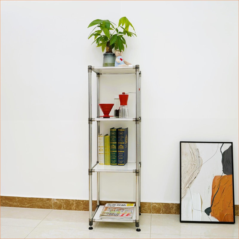Storage Shelving Unit, 4-Tier Heavy Duty Stainless Steel, 100lbs/Shelf, White | White | Stainless Steel, White