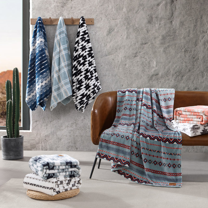 50" x 70" Geometric Gray Fleece Reversible Throw Blanket
