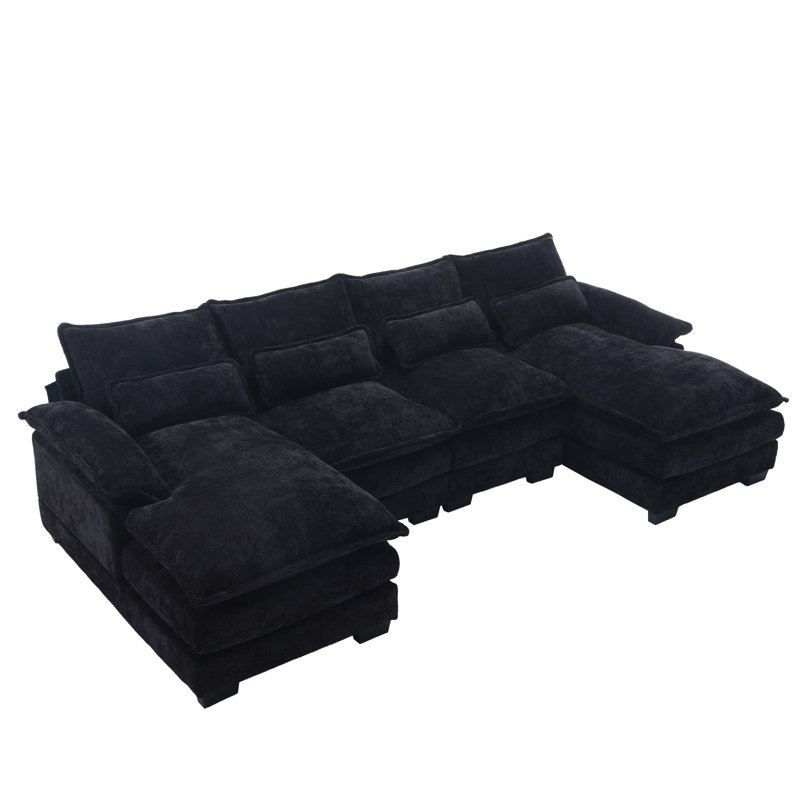 U - Shaped Combination With Chenille Fabric, Solid Wood Frame, Sponge For A Comfortable And Stylish Living Room Center Seating Area