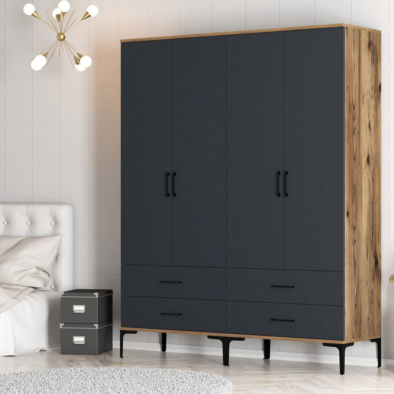 Berend 4 Door Manufactured Wood Wardrobe, Walnut/Anthracite