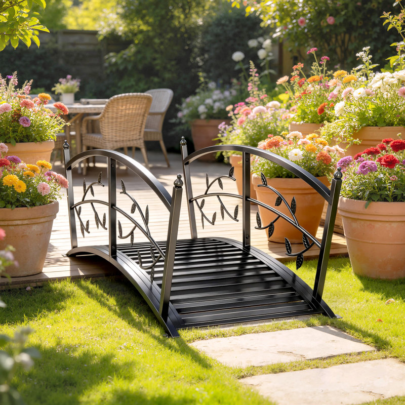 Pont de jardin en métal 4 pieds avec rampes de sécurité, pont extérieur