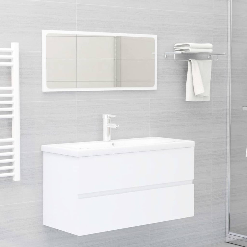 Ebern Designs Audri 900mm L x 385mm W Ceramic Rectangular Sink with Overflow, White