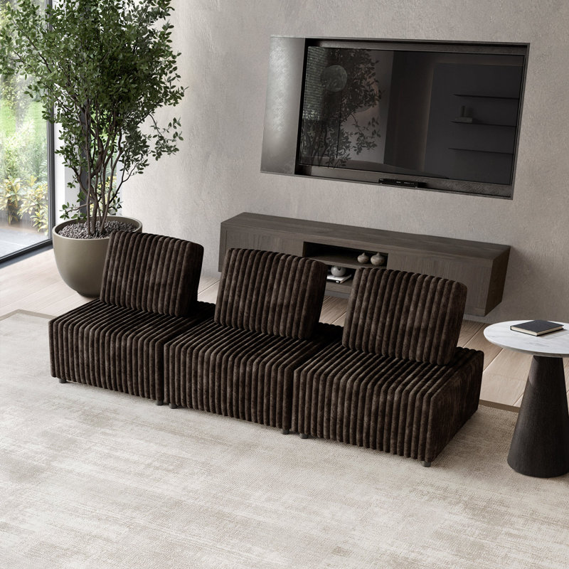3-Piece Brown Velvet Modular Chair Set, Brown Velvet
