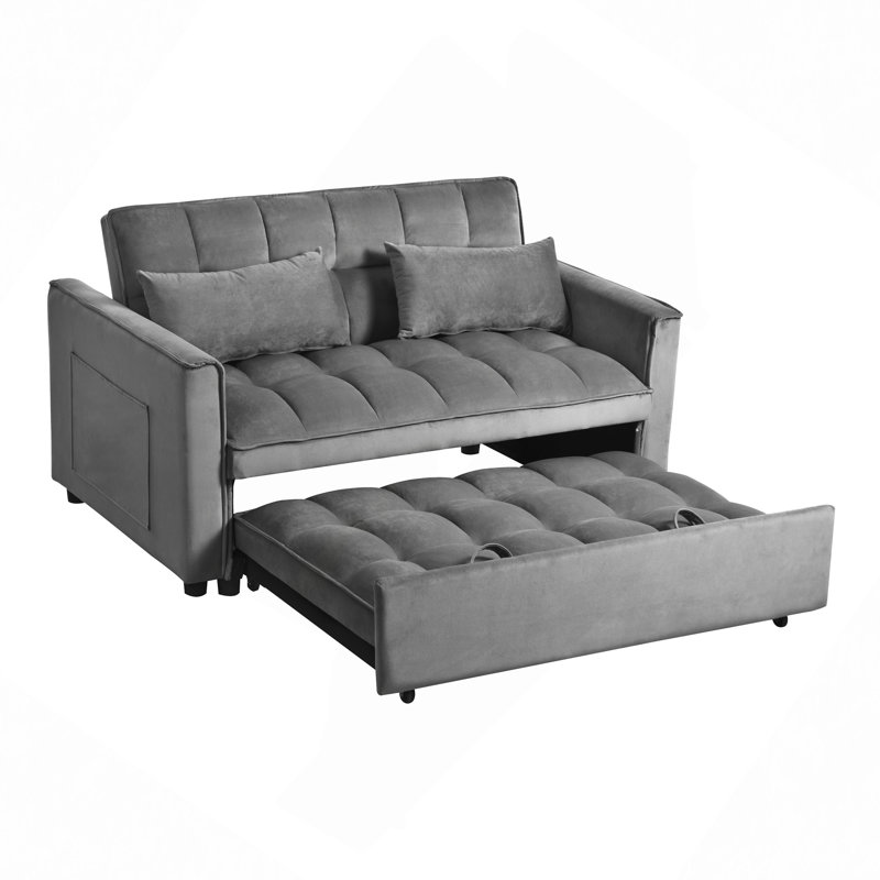 3 In 1 Convertible Sleeper Sofa Bed, Modern Pull Out Couch Bed, Adjustable Backrest, Velvet Loveseat Futon Sofa With Pillows & Pockets For Living Room Apartment