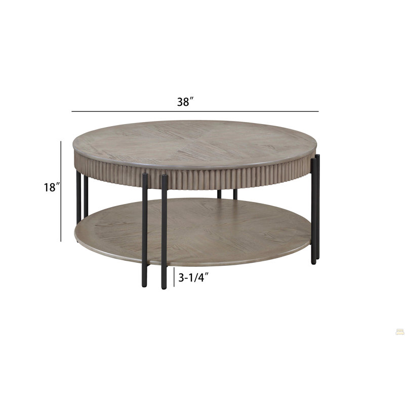 Table basse ronde 3 pièces et 2 tables de bout avec tablette de rangement