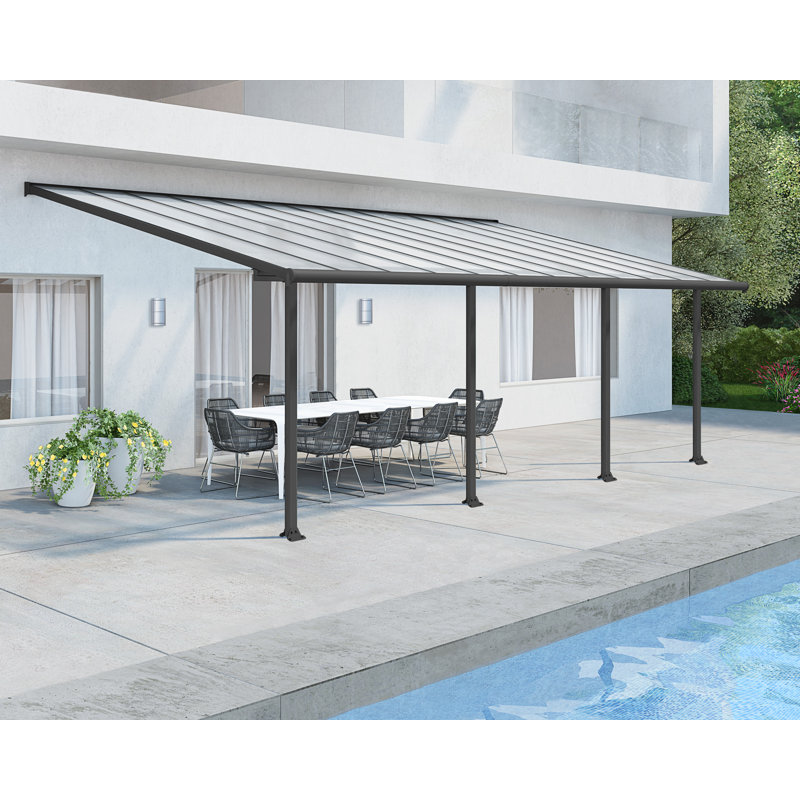 Auvent de patio en polycarbonate, Gris, 10 pi x 24 pi