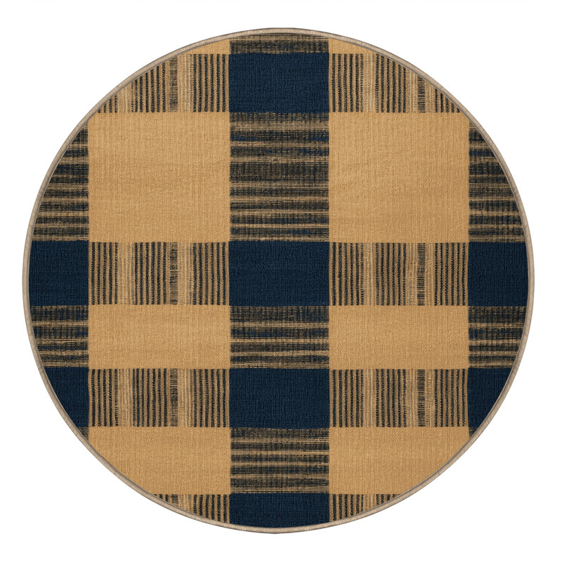 Tapis brun à carreaux lavable à la machine, Rond 7 pi
