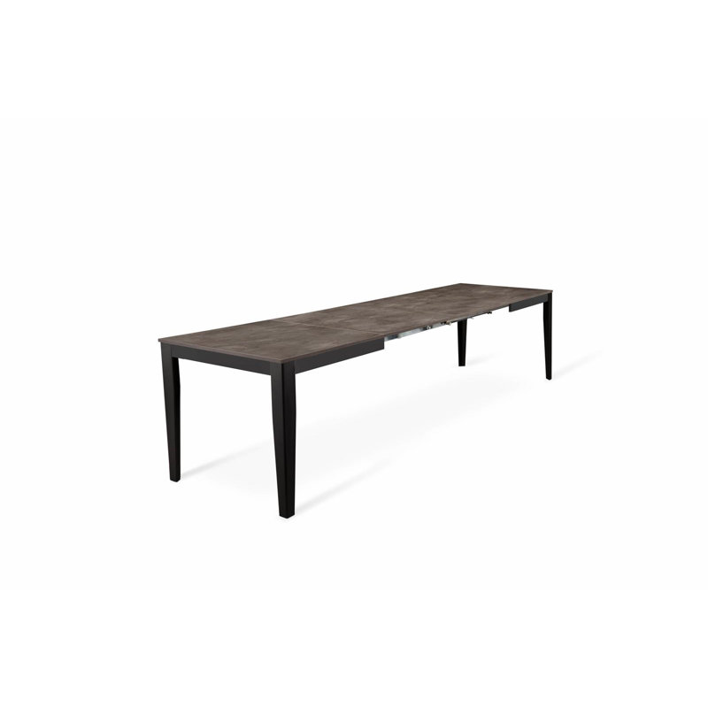 Nithilan Extendable Oak Metal Base Dining Table, Black, Grey