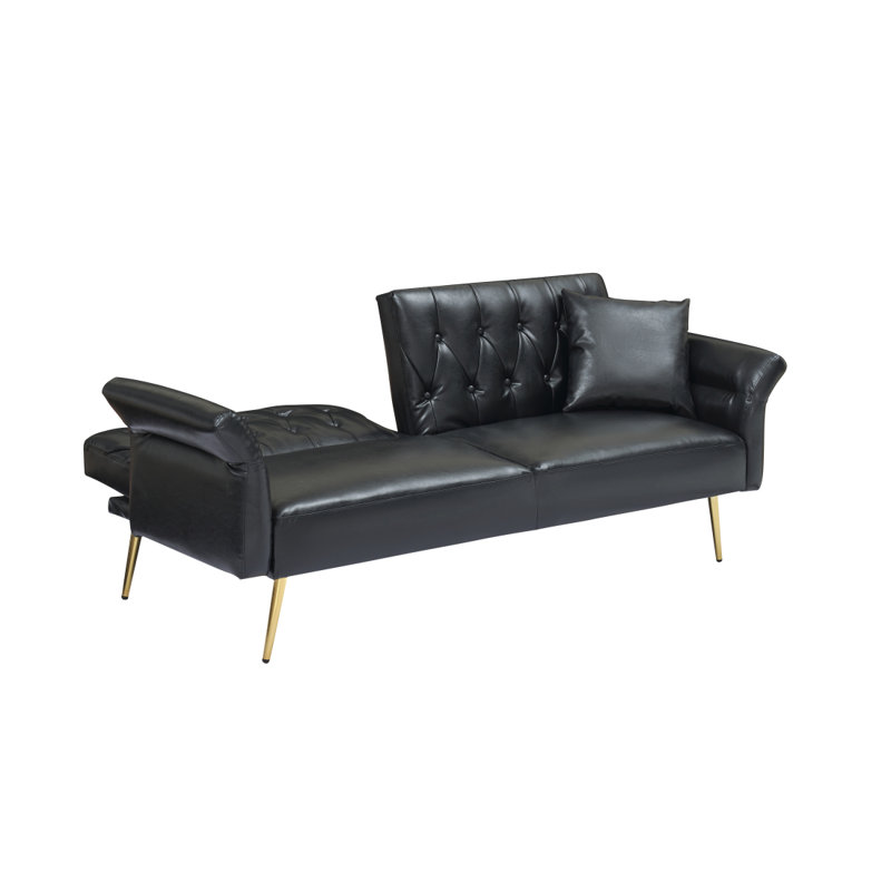 Comfy Couch, Comfortable Sofa, Sofa Bed With Adjustment Armres, Modern Sofa, Black Faux Leather