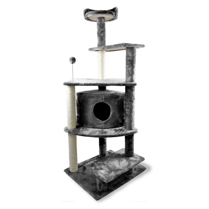 Gray Sisal Cat Tree with Multiple Platforms and Condo