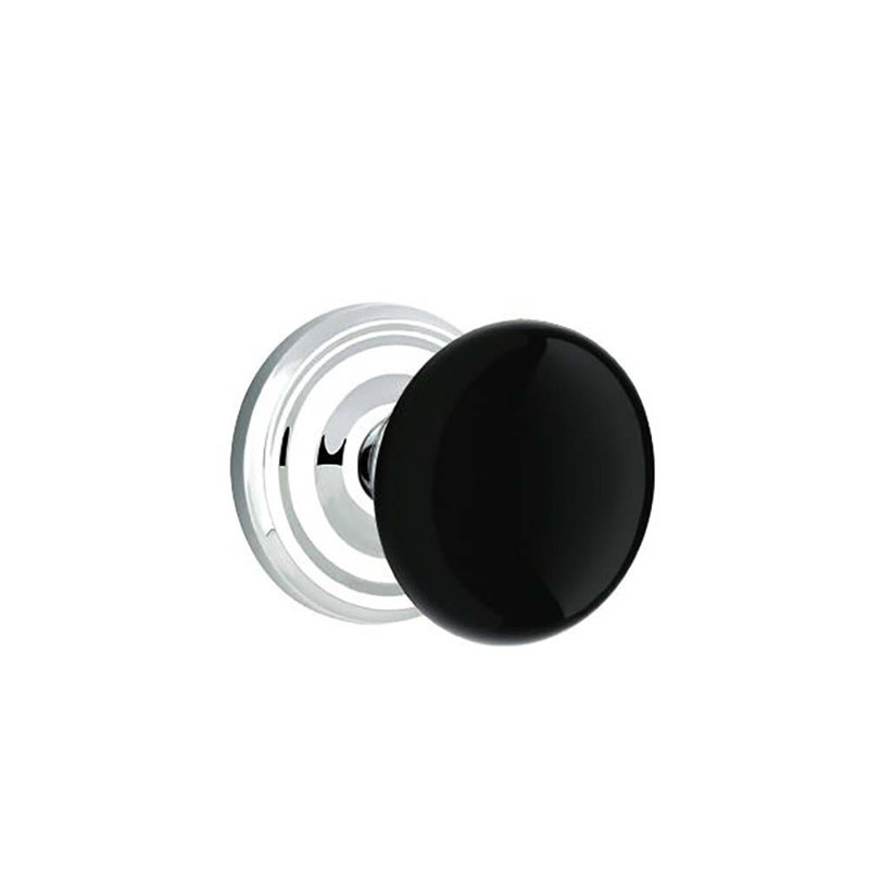 Ensemble de boutons d'intimité Emtek avec rosette régulière et bouton en porcelaine ébène, Chrome poli