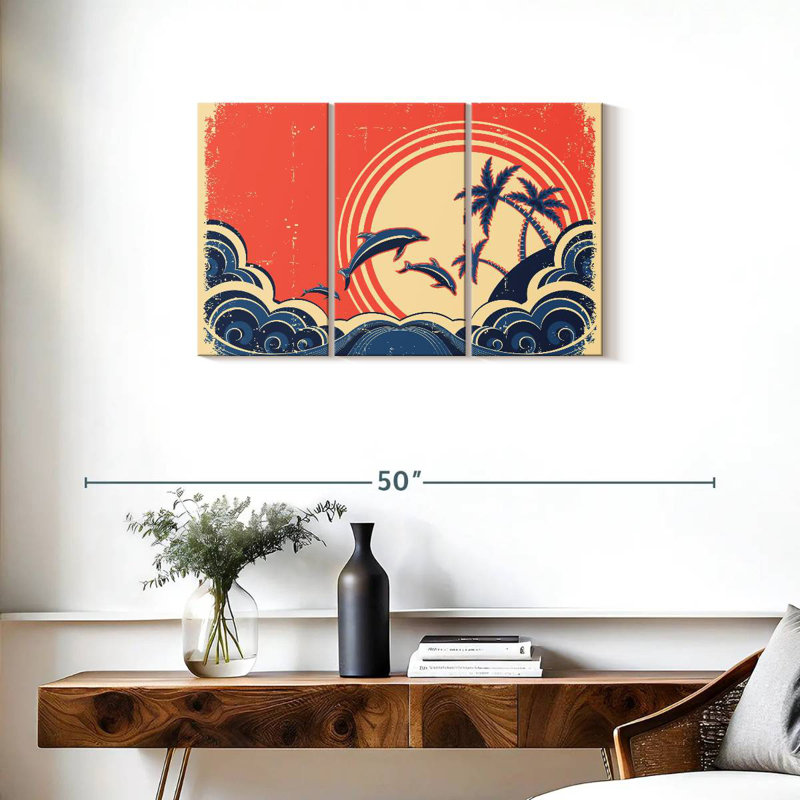 Brampt Retro Beach Dolphins, 20" H x 33" W