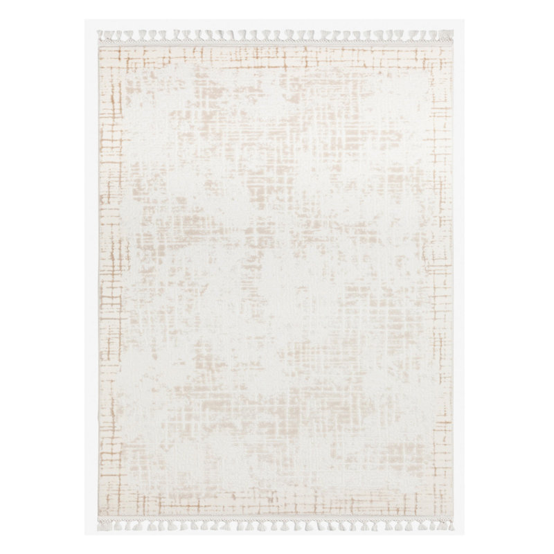 Tapis beige en acrylique tissé à la machine Clivden, Rectangle 6 pi 7 po x 9 pi 6 po