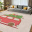 Tapis intérieur rouge lavable à la machine, dessiné à la main, représentant un autobus avec un sapin de Noël et un bus.-220457952