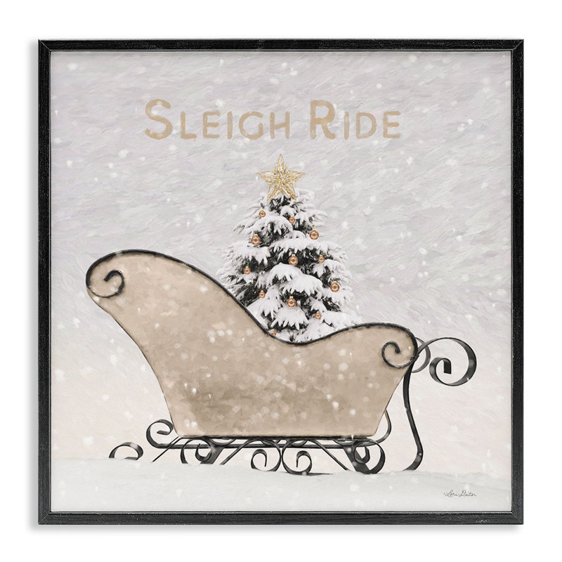 " Sleigh Ride Winter Scene " Graphic Art, 12" H x 12" W x 1.5" D, Midnight Black Framed Giclee