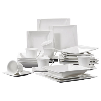 Carina 30 Piece Fine Porcelain Square Dinnerware Set, Service For 6