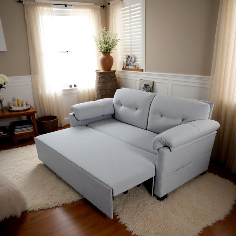 Convertible Chenille Sofa Bed, 3-in-1 Pull Out Sleeper Couch with Thick Cushions and Side Storage Pocket, Queen Size Sofa for Living Room Guest Room Apartment