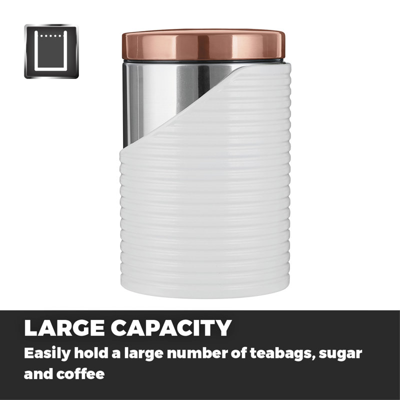 Tower 3 Piece Stainless Steel Black Storage Canisters | T826001RB | 11.6 x 11.6 x 17 cm, White/Rose Gold