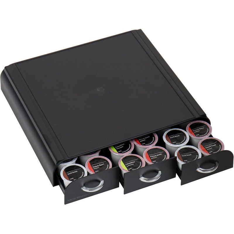 Mind Reader Single Serve Coffee Pod Organizer with 3 Drawers, 36 Pod Capacity, 13.5"L x 12.25"W x 2.5"H, Black