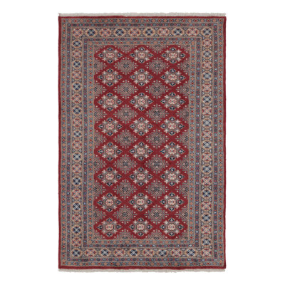 Vintage Bokhara Rug In Rich Red With Tan Geometric Patterns - Rug & Kilim