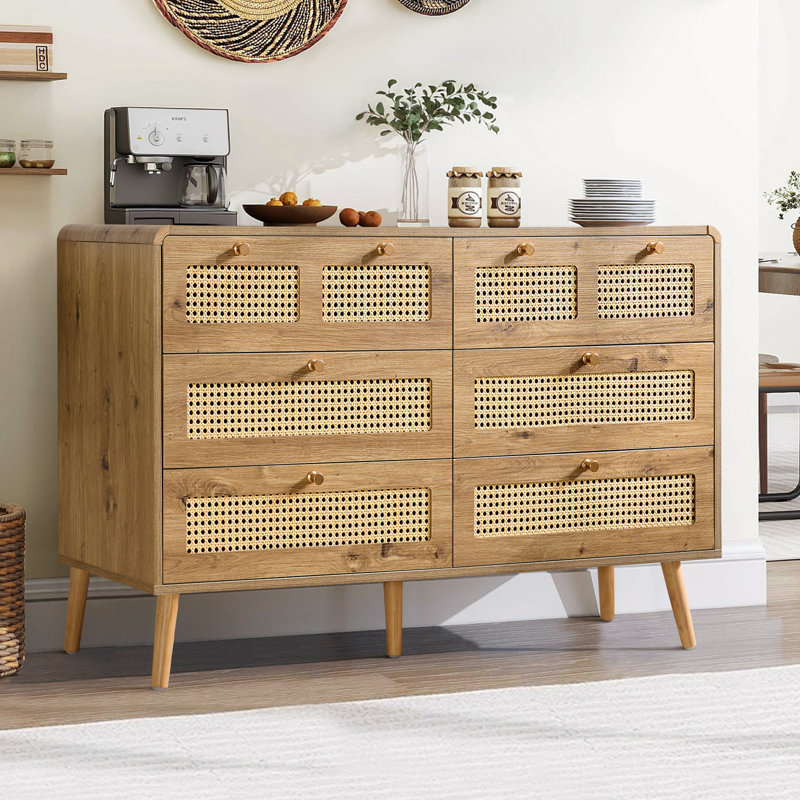 Ensemble de chambre à coucher avec commode à 6 tiroirs et table de chevet avec prise de courant intégrée et ports USB
