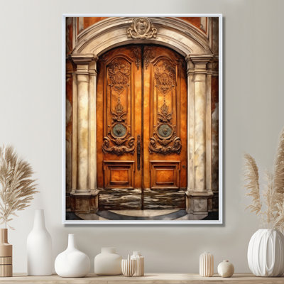 Vieille porte en bois avec sculptures à Paris, France III - art mural Paris