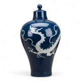 Dark Blue Porcelain Jar with White Dragon Motif