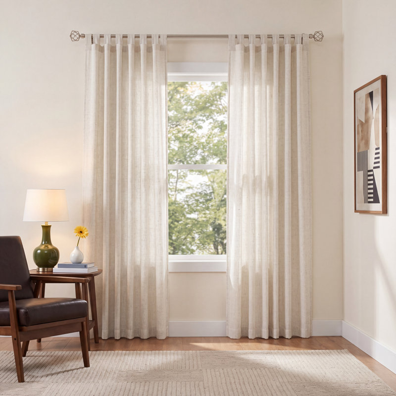 Linen Curtains for Living Room 2 Panels Back Tab Loop Pocket Textured Light Filtering Semi Sheer Rustic Farmhouse Boho Curtain for Bedroom , Sea Grass