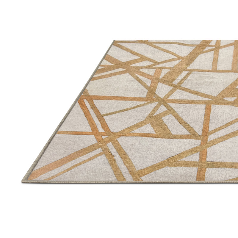 Evalynn Abstract Machine Woven Chenille/Polyester Area Rug in Gold, Rectangle 2' x 4'
