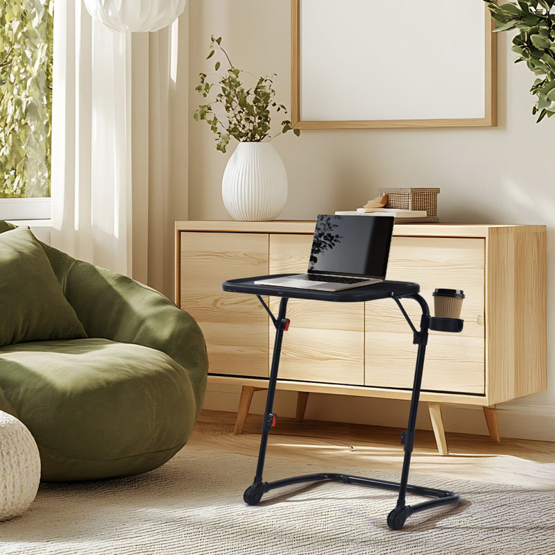 Table-plateau pliable ajustable avec porte-gobelet, 4 hauteurs et 3 angles Ebern Designs, Noir