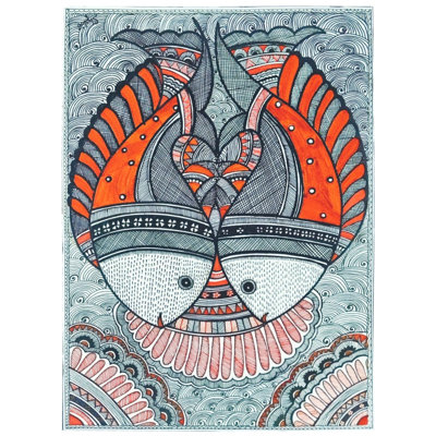 Madhubani Fish Painting | Pen Art On Canvas | By Shalini