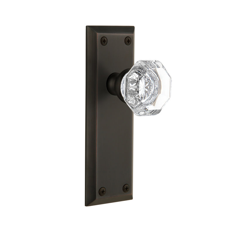 Grandeur Fifth Avenue Plate Privacy with Chambord Crystal Door Knob, Timeless Bronze, 2 3/8"