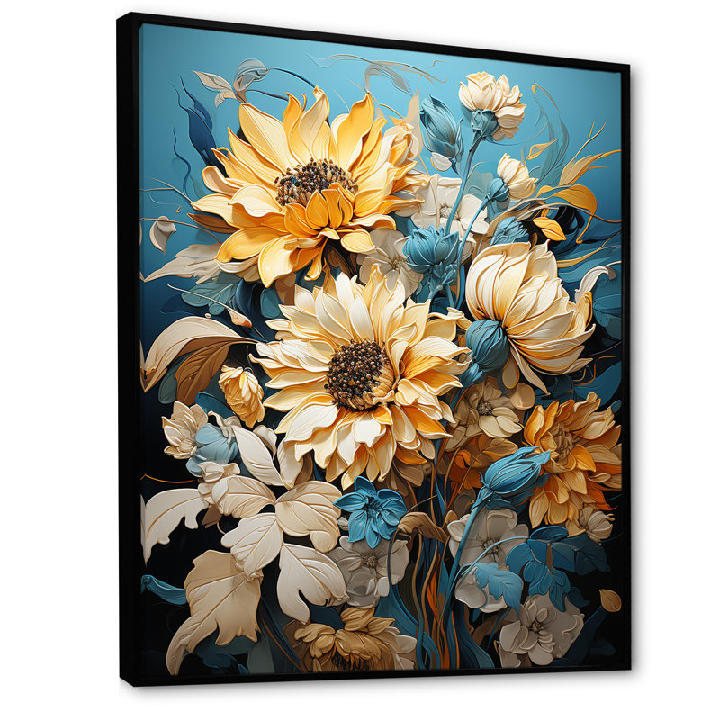«Azure Fields Sunflowers IV» sur toile, Cadre flottant noir, H 40 po x l 30 po x P 1,5 po