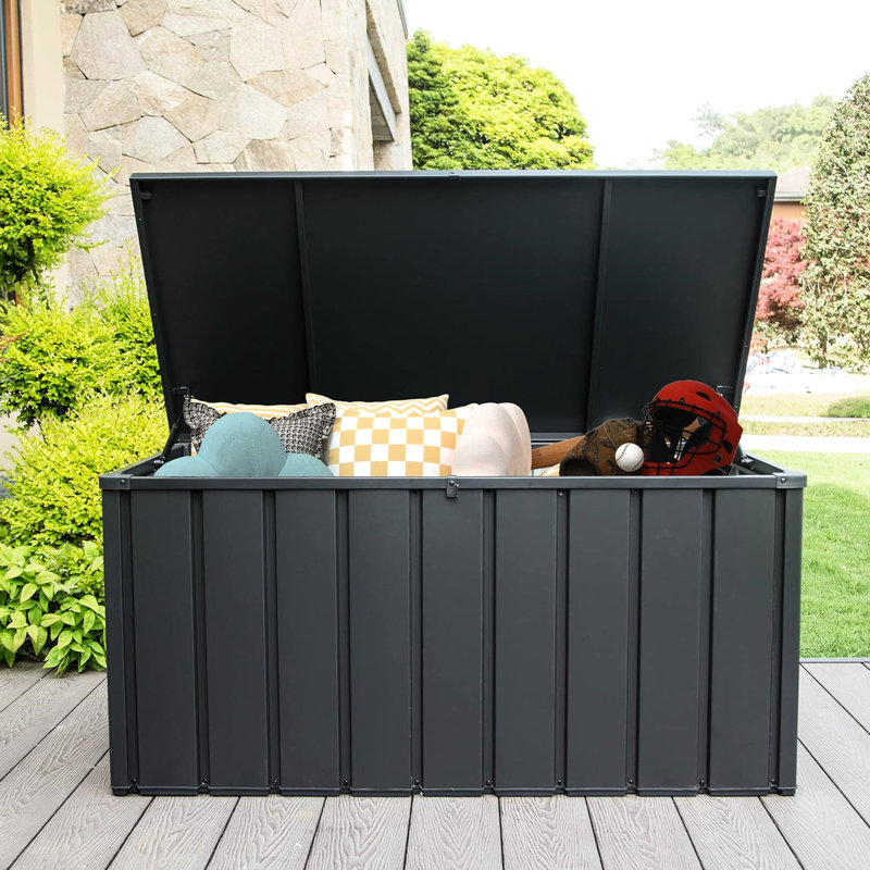 Waterproof Outdoor Deck Box 150 Gal - Lockable, For Patio Supplies  Dark Gray Gallon Outside Waterproof, Holds Pillows