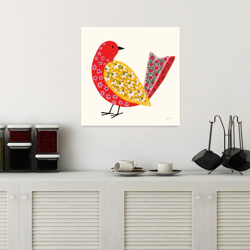 Art contemporain avec un oiseau en fleurs I, H 18 po x l 18 po