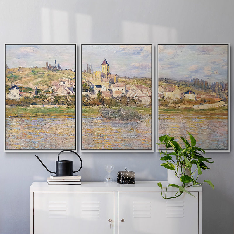 Claude Monet 3 pièces, H 24 po x l 48 po, Cadre blanc