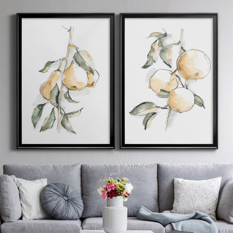 «Watercolor Fruit Contour I», ensemble de 2 reproductions d'art sur toile encadrées, H 41,25 po x l 61 po x P 1,25 po, Noir