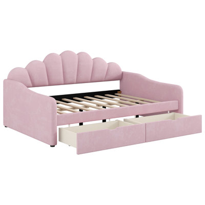 Upholstered Daybed Wtih With Shall Shaped Backrest And 2 Drawers by Everly Quinn