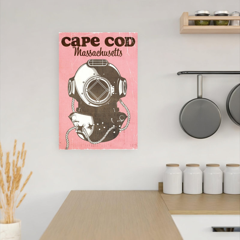Vintage Cape Cod Diver Industrial Retro Vintage Coastal Ocean Wall Art Print 1 Piece Wrapped Canvas Wall Art