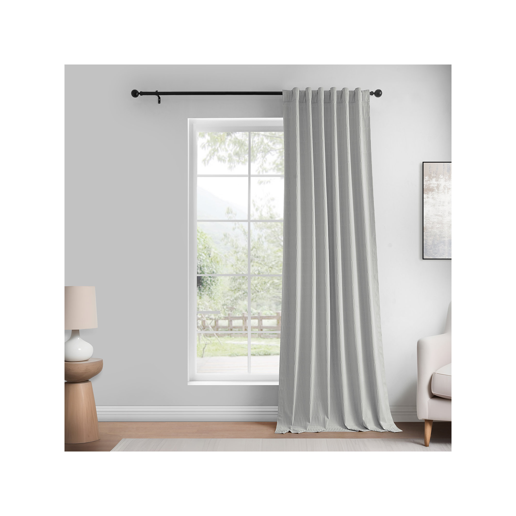 Akieba Lines Velvet Room Darkening Curtains, Silver, 50" W x 96" L