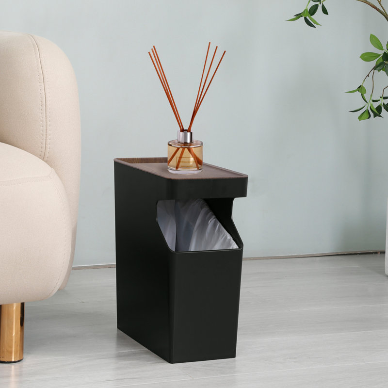 Black Rectangular Wood Grain Office Trash Can Set
