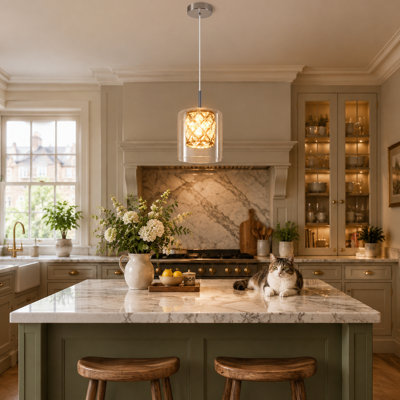 1-Light Chrome Crystal Kitchen Island Pendant 