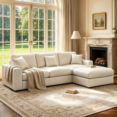100" Square Arm Faux Leather L-shape Convertible Sectional Sofa For Living Room With Ottoman
