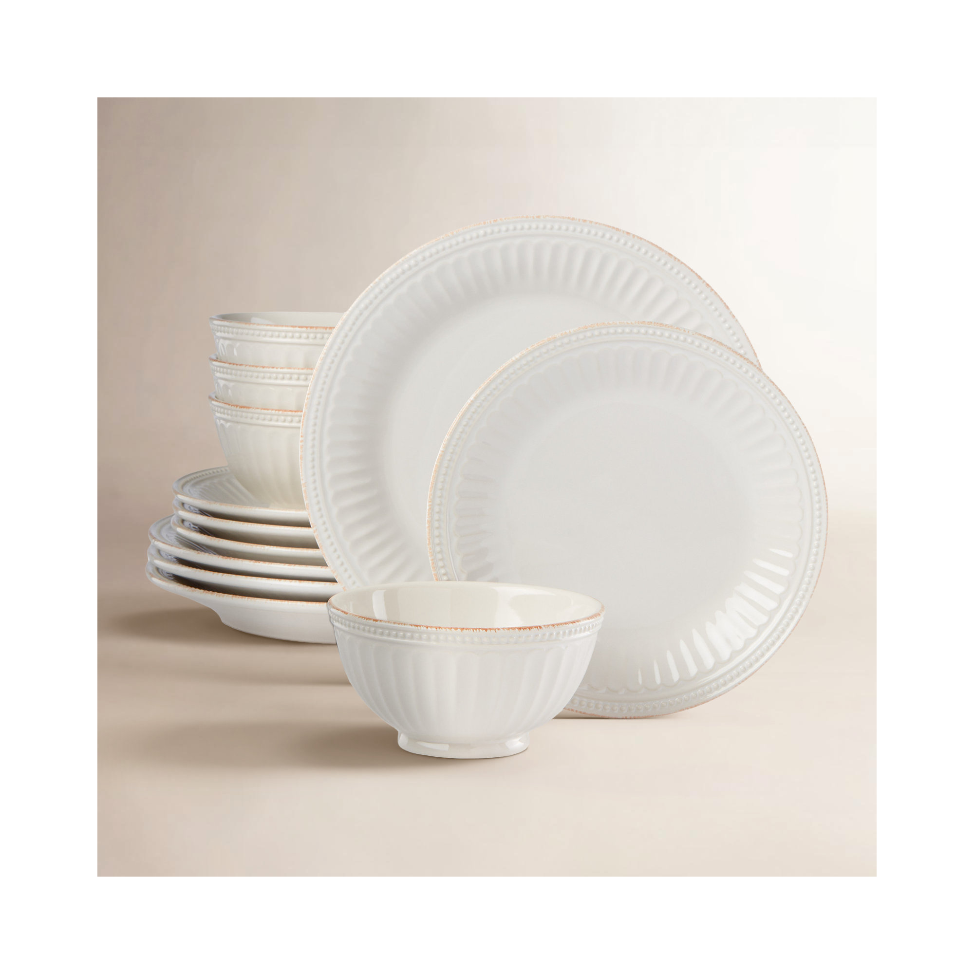 French Perle Groove Dinnerware, White