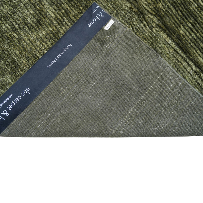 Solid Wool Silk Blend Rug - 10' x 14', Green