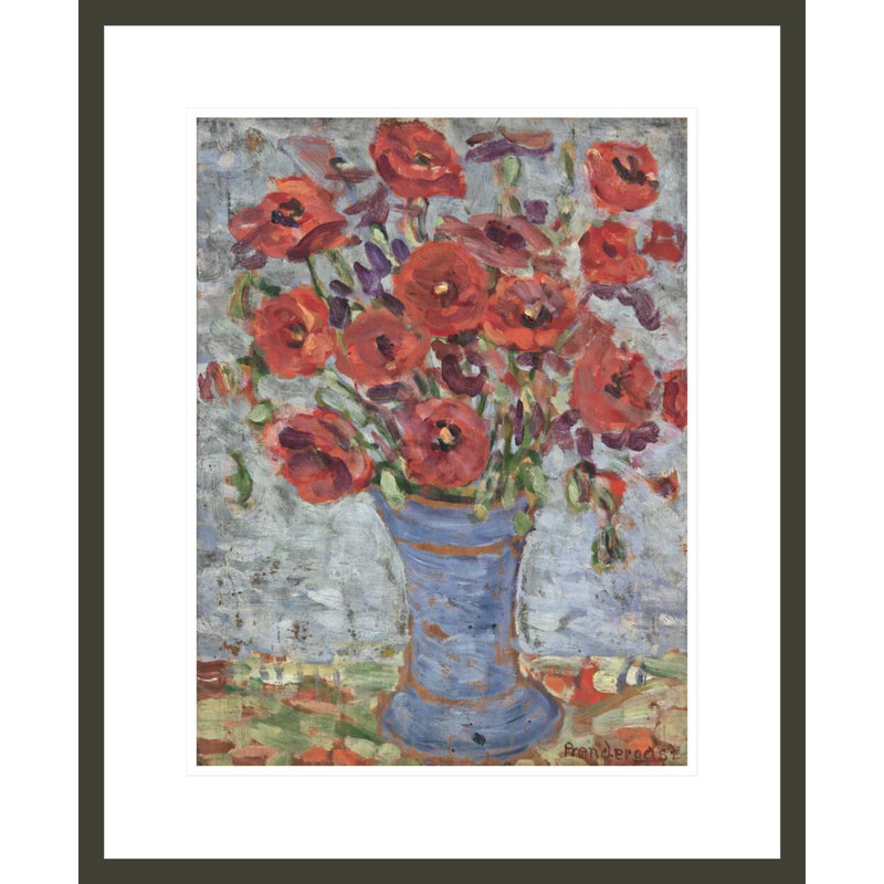 Coquelicots dans un vase bleu par Maurice Brasil Prendergast, impression giclée sur cadre, H 21,58 po x l 17,75 po
